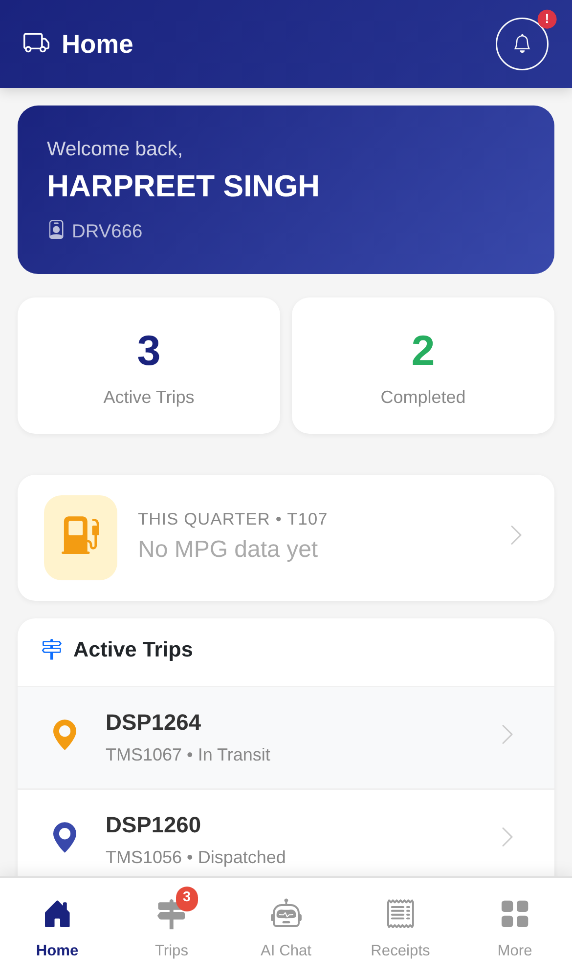 FreeTMS driver mobile app home screen