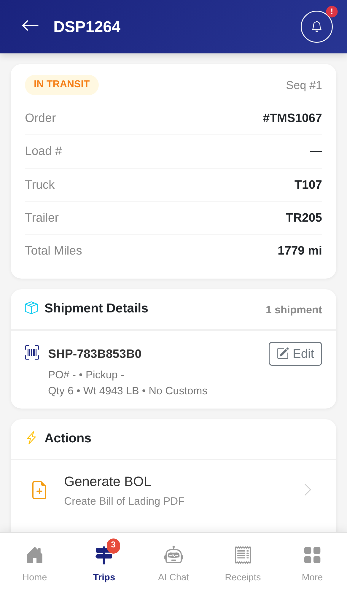 Driver app load detail