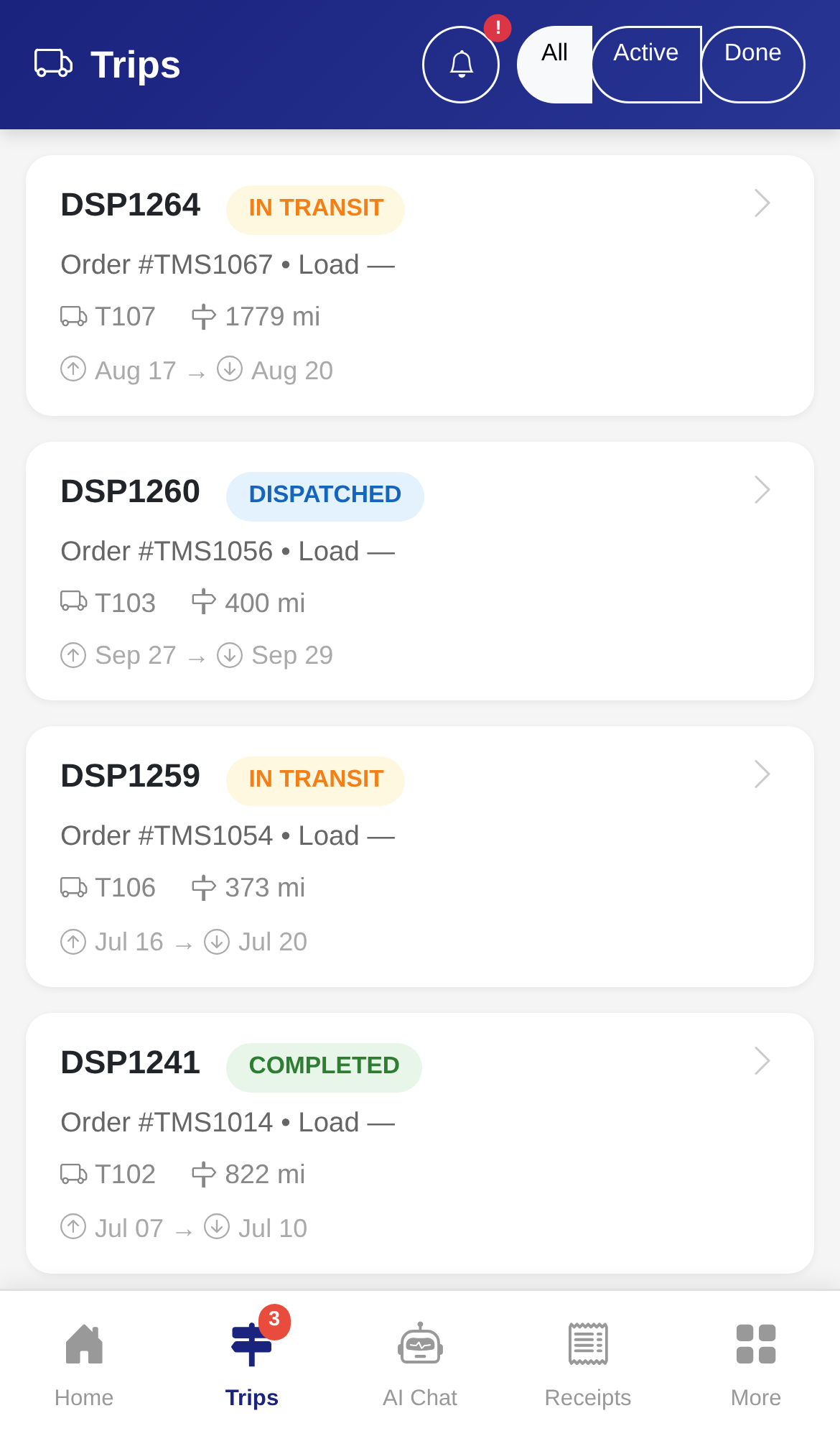 Driver app trip list