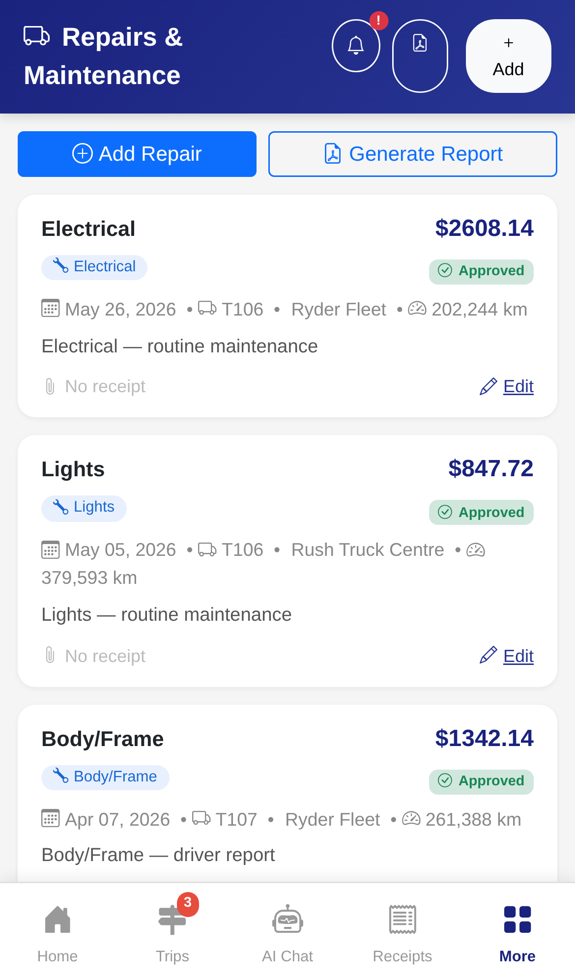 Driver app repairs